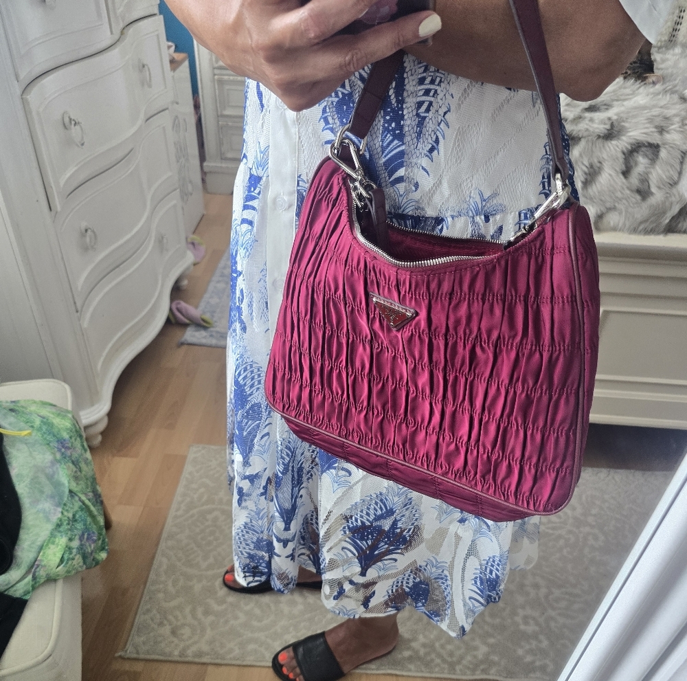 Prada Fabric and Leather Pink Handbag. - Picture 6 of 17